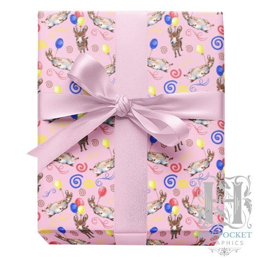 Donkey Birthday Gift Wrapping Paper in Pink ラッピングペーパー