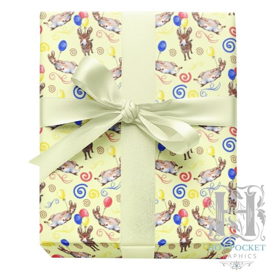 Donkey Birthday Gift Wrapping Paper in Yellow ラッピングペーパー