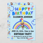 Donkey Birthday Party Invitation Blue 招待状 (正面/裏面)