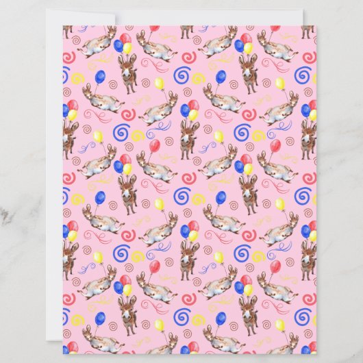 Donkey Birthday Scrapbook Paper in Pink (正面)