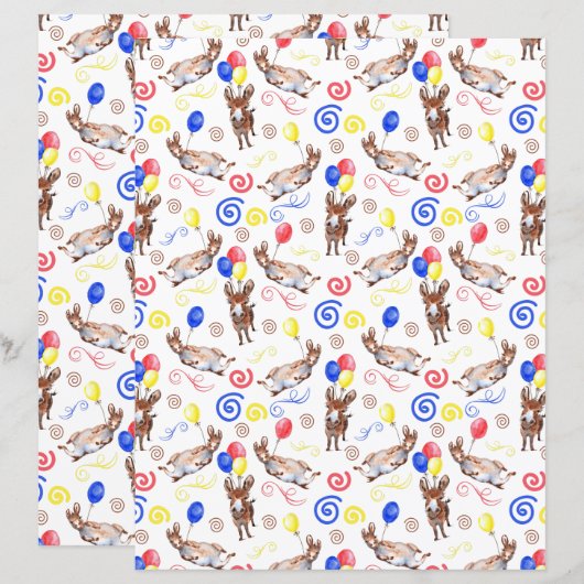 Donkey Birthday Scrapbook Paper in White (正面/裏面)