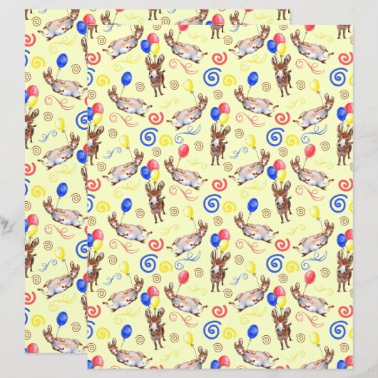 Donkey Birthday Scrapbook Paper in Yellow (正面/裏面)