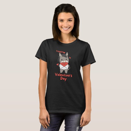 Donkey For Valentine's Day Cute Animals With Heart Tシャツ (正面フル)