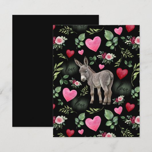 Donkey Love Valentine’s Day Card in Black ノートカード (正面/裏面)