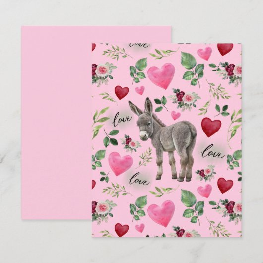 Donkey Love Valentine’s Day Card in Pink ノートカード (正面/裏面)