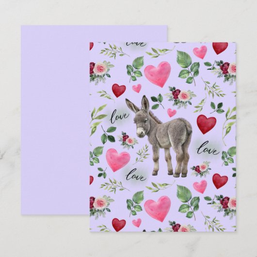 Donkey Love Valentine’s Day Card in Purple ノートカード (正面/裏面)