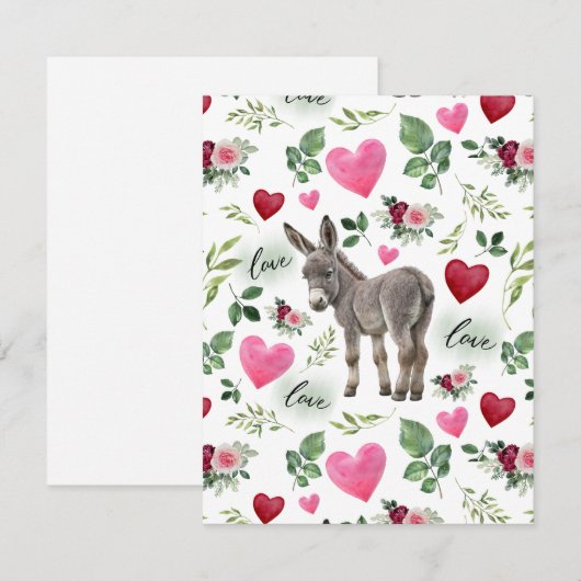 Donkey Love Valentine’s Day Card in White ノートカード (正面/裏面)