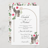 Donkey Pink Floral Wedding Invitation  招待状 (正面/裏面)