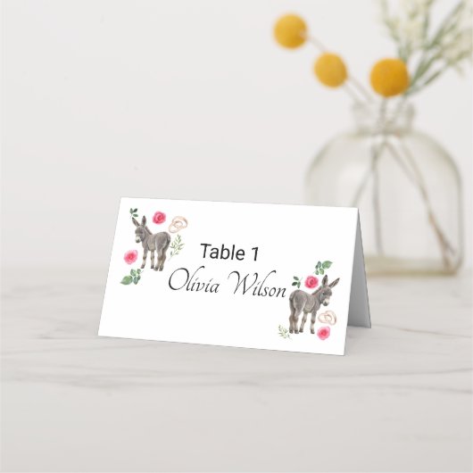 Donkey Pink Floral Wedding Place Card プレイスカード (正面)