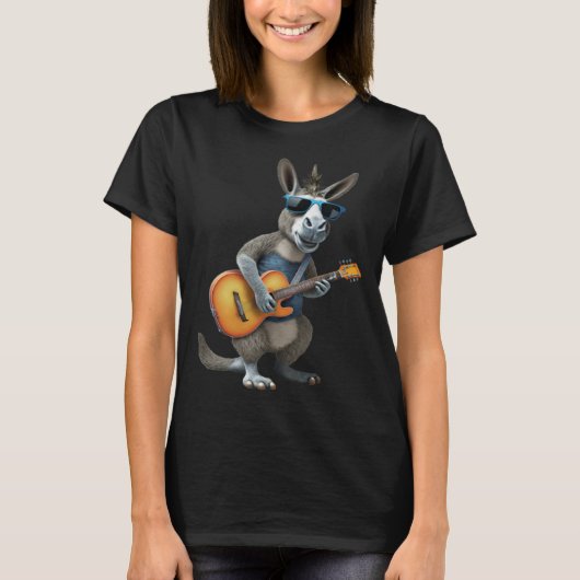 Donkey Playing Electric Guitar  Animal Donkey  Gui Tシャツ (正面)