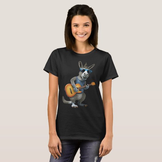 Donkey Playing Electric Guitar  Animal Donkey  Gui Tシャツ (正面フル)