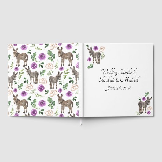 Donkey Purple Floral Rustic Wedding ゲストブック (全面)