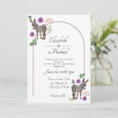 Donkey Purple Floral Rustic Wedding 招待状 (スタンド正面)