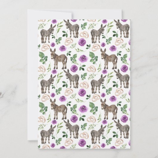 Donkey Purple Floral Rustic Wedding 招待状 (裏面)