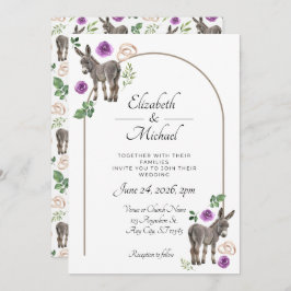 Donkey Purple Floral Wedding Invitation  招待状