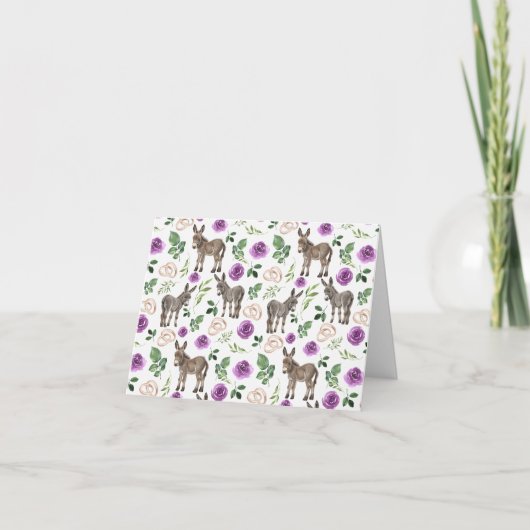 Donkey Purple Floral Wedding Thank You Card サンキューカード (正面)