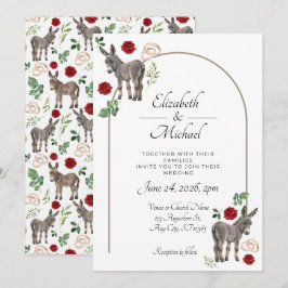 Donkey Red Floral Rustic Wedding 招待状