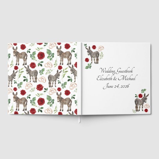 Donkey Red Floral Rustic Wedding Guest Book ゲストブック (全面)