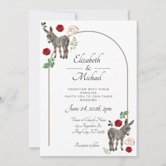 Donkey Red Floral Wedding Invitation 招待状 (正面)