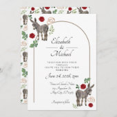 Donkey Red Floral Wedding Invitation 招待状 (正面/裏面)