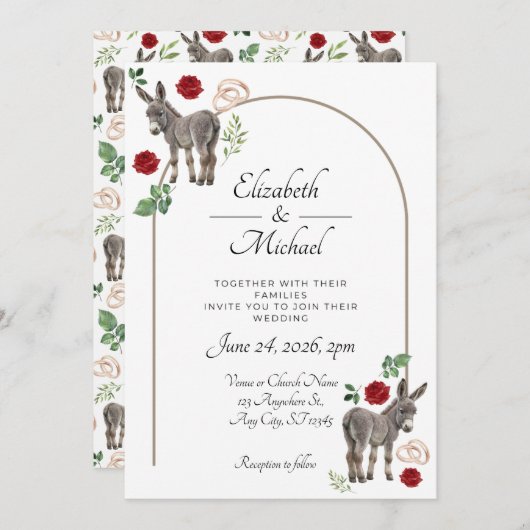 Donkey Red Floral Wedding Invitation  招待状 (正面/裏面)