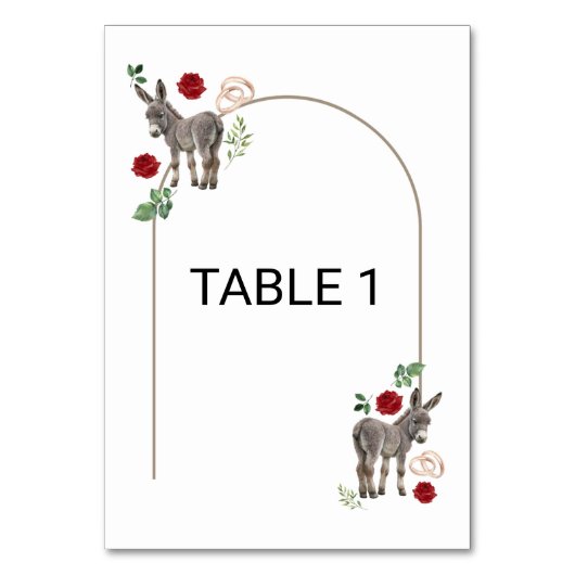 Donkey Red Floral Wedding Table Number Card テーブルナンバー (正面)
