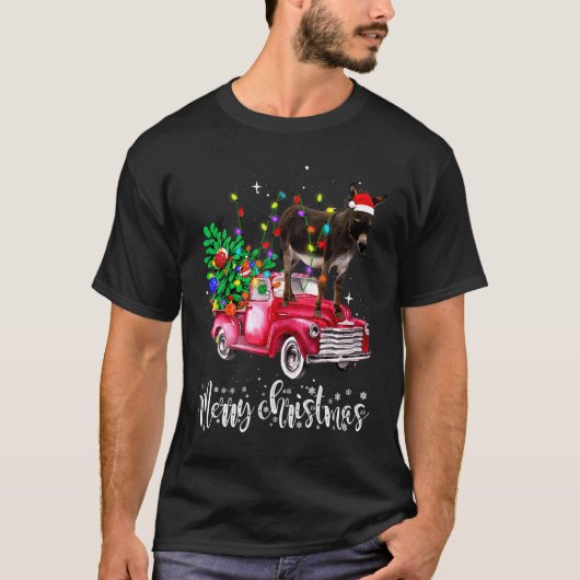 Donkey Riding Red Truck Xmas Merry Christmas Tシャツ (正面)