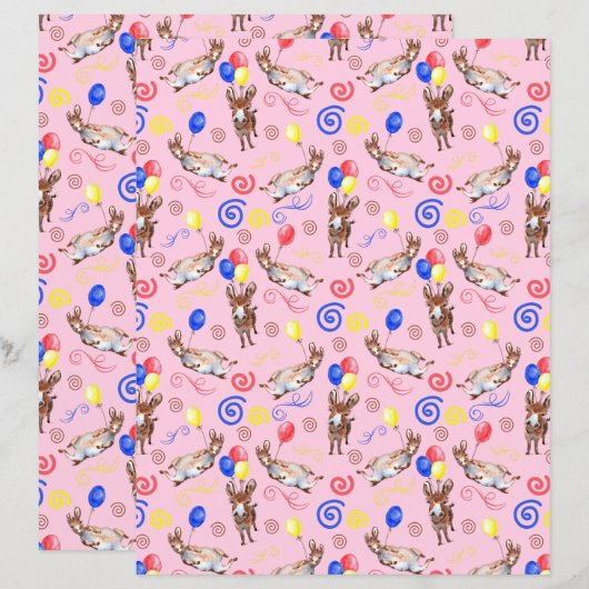 Donkey Scrapbook Paper in Pink (正面/裏面)