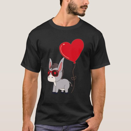 Donkey With Heart Balloon Valentines Day Love Boys Tシャツ (正面)