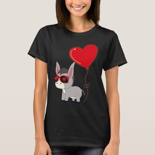 Donkey With Heart Balloon Valentines Day Love Boys Tシャツ (正面)