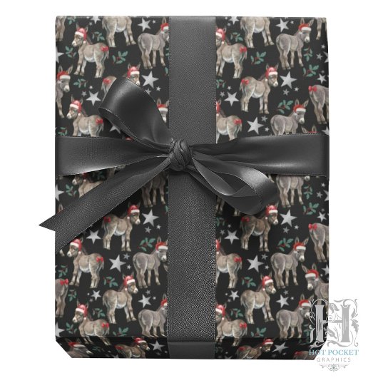 Donkeys Christmas Gift Wrapping Paper - Black ラッピングペーパー