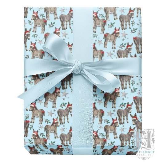 Donkeys Christmas Gift Wrapping Paper - Blue ラッピングペーパー