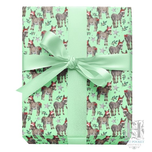 Donkeys Christmas Gift Wrapping Paper - Green ラッピングペーパー