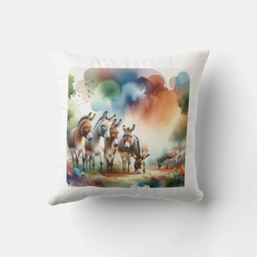 Donkeys in Harmony ABREF108 - Watercolor クッション (裏面)