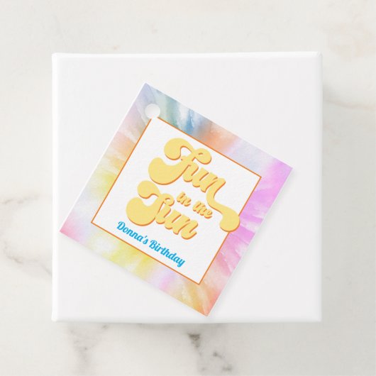 DONNAレトロフォント絞り染めプールパーティー誕生日 フェイバータグ (インサイチュ)