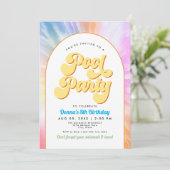 DONNAレトロフォント絞り染めプールパーティー誕生日 招待状 (スタンド正面)