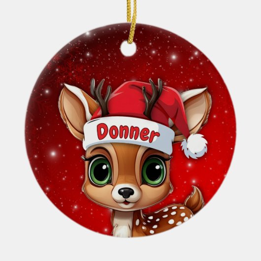 Donner Baby Deer, Fawn, Doe, Reindeer🦌 🎄 セラミックオーナメント (正面)