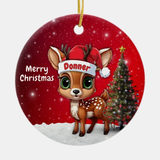 Donner Baby Deer, Fawn, Doe, Reindeer🦌 🎄 セラミックオーナメント (正面)