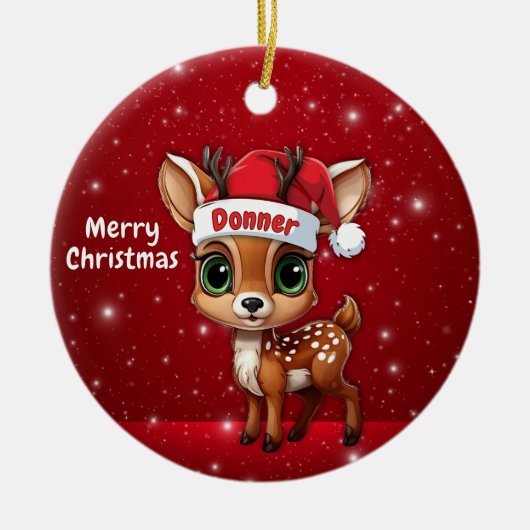Donner Baby Deer, Fawn, Doe, Reindeer🦌 🎄 セラミックオーナメント (正面)