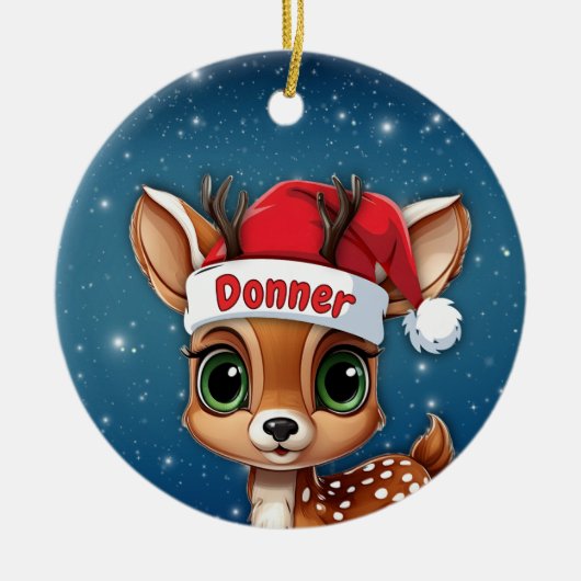 Donner Baby Deer, Fawn, Doe, Reindeer🦌🎄 セラミックオーナメント (正面)