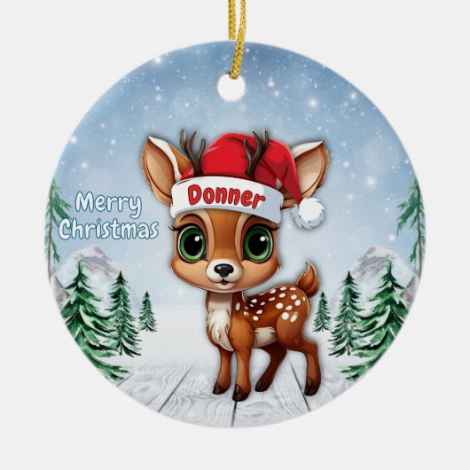 Donner Baby Deer, Fawn, Doe, Reindeer🦌🎄 セラミックオーナメント (正面)