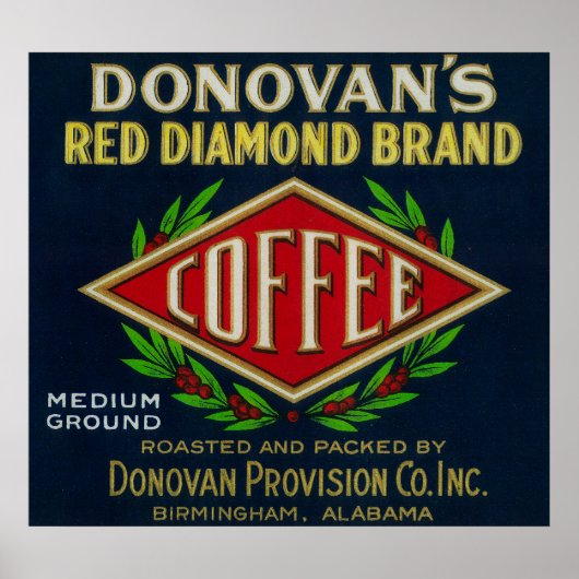 Donovan's Coffee Labelバーミンガム， AL ポスター (正面)