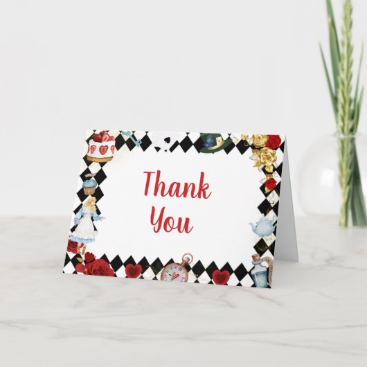 "Don't Be Late" Alice in ONEderland First Birthday サンキューカード (正面)