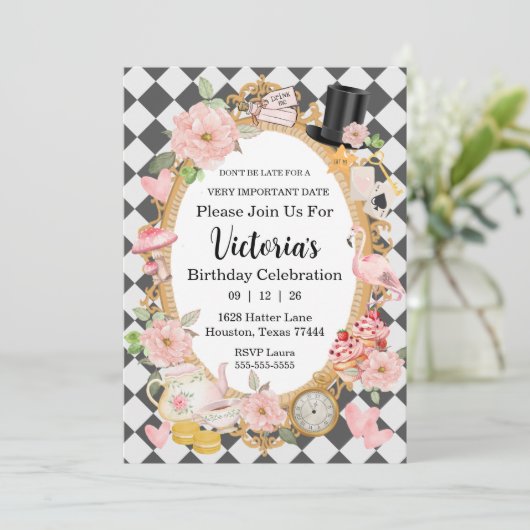 Don't Be late Pink Birthday Party Invitation 招待状 (スタンド正面)