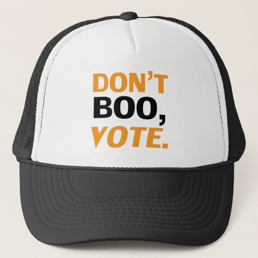 "Don't boo, vote"黒オレンジ色の白ハロウィーン キャップ (正面)