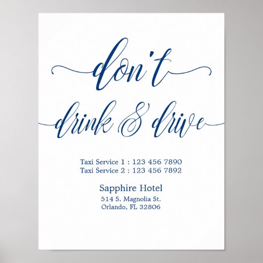 Don't Drink & Drive's 結婚 Sign in Navy Blue ポスター (正面)