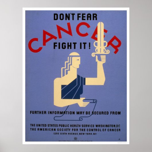 Don't Fear Cancer 1938 WPA ポスター (正面)