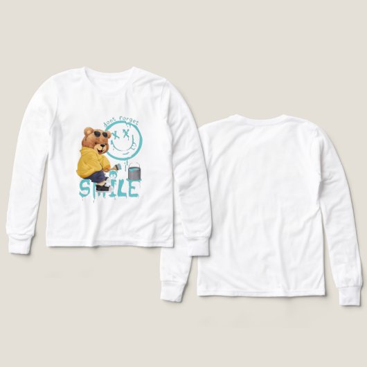 "Don't Forget to Smile" Artist Bear Long-Sleeve Sh (デザイン 正面＆背面)