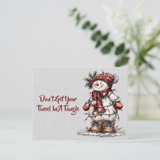 Don't Get Your Tinsel In A Tangle Snowman  ポストカード (スタンド正面)