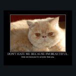 Don't Hate Me...Cat Artwork Funny ポスター<br><div class="desc">Don't hate me because I'm beautiful,  hate me because I'm smarter than you.</div>